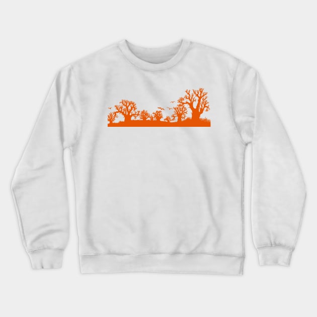 Baobab Trees Silhouette Orange Crewneck Sweatshirt by Tony Cisse Art Originals